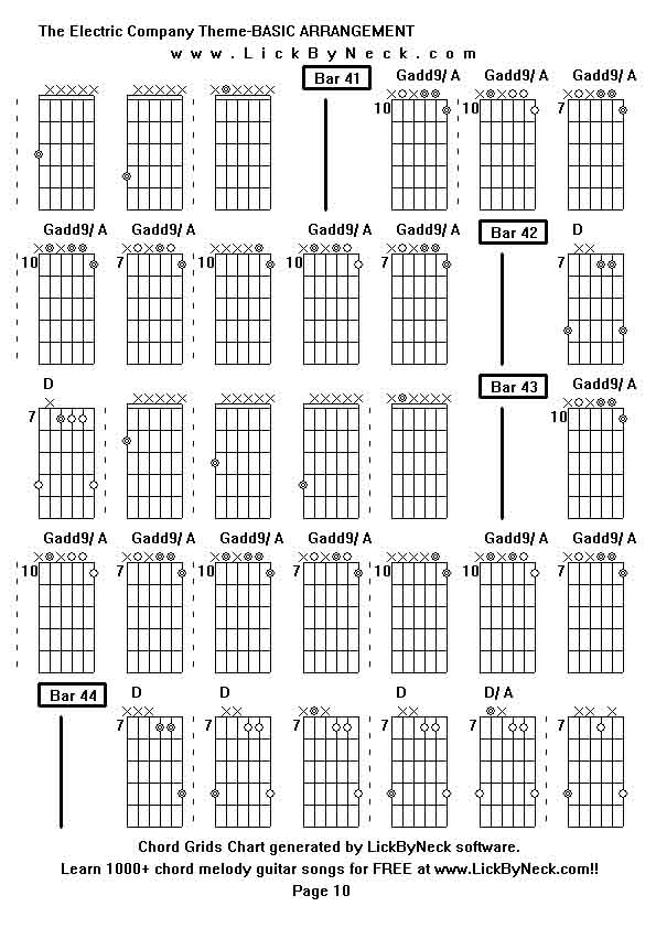 Chord Grids Chart of chord melody fingerstyle guitar song-The Electric Company Theme-BASIC ARRANGEMENT,generated by LickByNeck software.